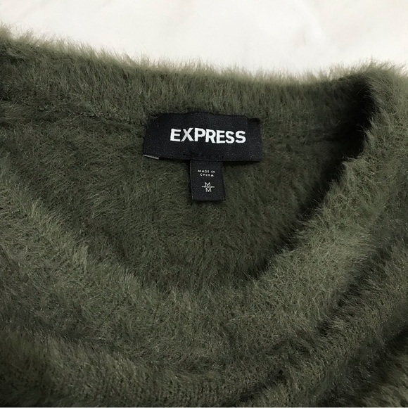 Express Green Crewneck Fluffy Sweater Size Small - Picture 2 of 8